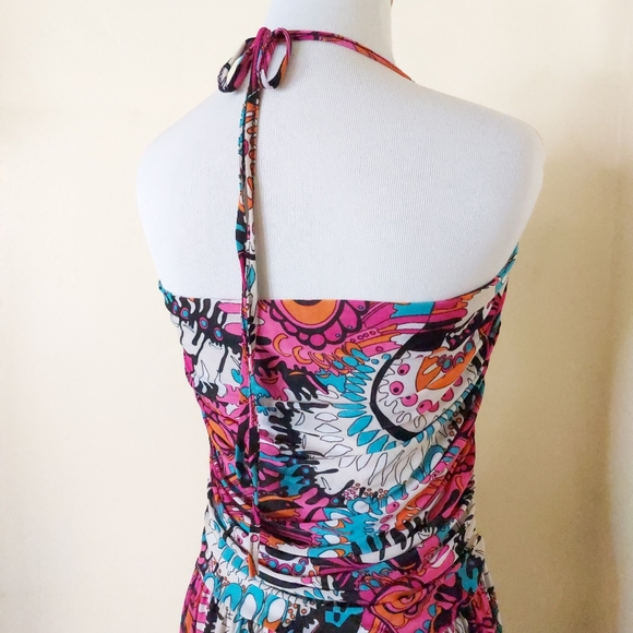 Womens Funky Bright Abstract Paisley Print Fashion Maxi Summer Halter Dress - Picture 7 of 8